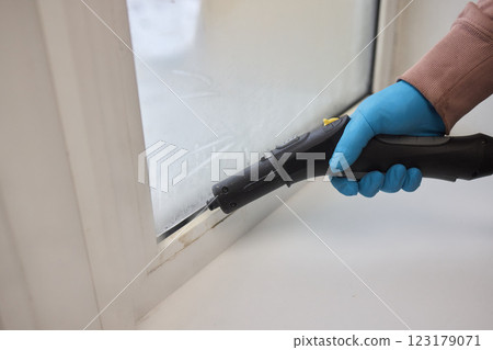 Efficient Steam Cleaning of Windows Utilizing Specialized Professional Equipment and Tools 123179071