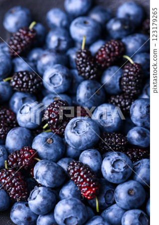 Macro shot of fresh blueberries and mulberries Macro shot of fresh blueberries and mulberries 123179265