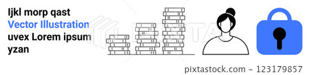 Stacked coins, a womans profile, and a padlock. Ideal for business, personal finance, cybersecurity, online identity, and privacy themes. Landing page Stacked coins, a womans profile, and a padlock. Ideal for business, personal finance, cybersecurity, online identity, and privacy themes. Landing page 123179857