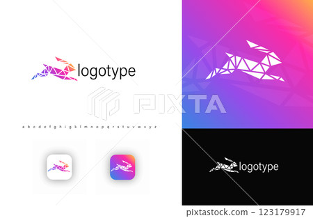 Futuristic polygonal rabbit logo symbolizing speed, agility, innovation. Ideal for tech startups, esports, finance, logistics, sports brands. Modern geometric vector logo template Futuristic polygonal rabbit logo symbolizing speed, agility, innovation. Ideal for tech startups, esports, finance, logistics, sports brands. Modern geometric vector logo template 123179917