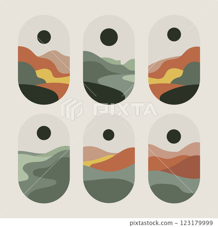A set of abstract landscapes in a minimalist, modern style with soft color palettes. Perfect for branding, digital backgrounds, and artistic compositions. A set of abstract landscapes in a minimalist, modern style with soft color palettes. Perfect for branding, digital backgrounds, and artistic compositions. 123179999