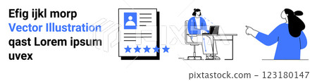 Two people working in an office space with a user profile on a screen and collaborative discussion. Ideal for business, technology, teamwork, user interface design, human resources. Landing page Two people working in an office space with a user profile on a screen and collaborative discussion. Ideal for business, technology, teamwork, user interface design, human resources. Landing page 123180147