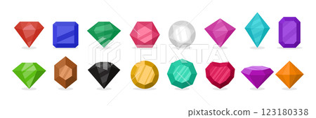 Vector Simple Minimalistic Gemstone Icon Set. Diamond, Crystal, Rhinestones Closeup Isolated. Jewerly Concept. Design Template of Gemstones, Gem Clipart. Front View 123180338