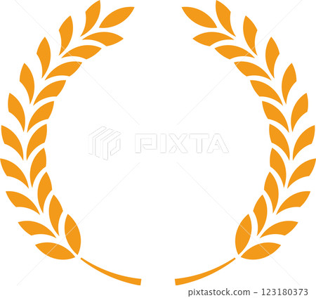 Circular golden laurel wreath representing success, victory, and achievement, serving as a perfect symbol for award ceremonies, emblems, and logos celebrating excellence and honor 123180373