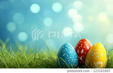 Colorful Easter eggs and sparkly background 123181087