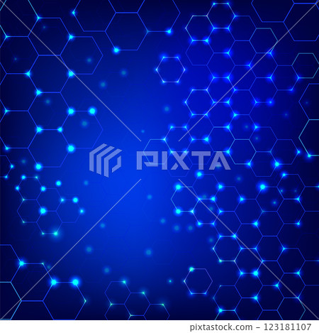 Hexagons pattern blue background. Healthcare, science medicine. Genetic research, molecular structure. Chemical engineering. Hi-tech hexagon 123181107