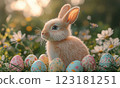 Easter bunny and decorated eggs 123181251