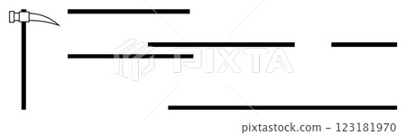 A hammer visually connects with numerous horizontal black lines in a simple, monochrome minimalist design. Ideal for themes like construction, tools, minimalism, abstraction, and design 123181970
