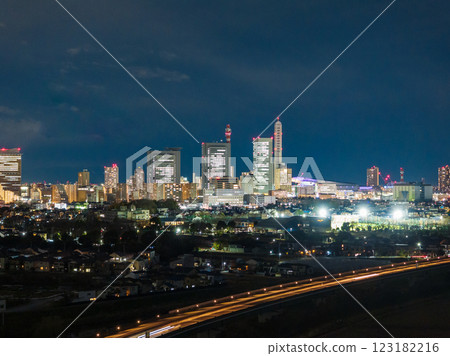 Aerial view of Saitama Prefecture, Saitama New City at night, Saitama City 123182216