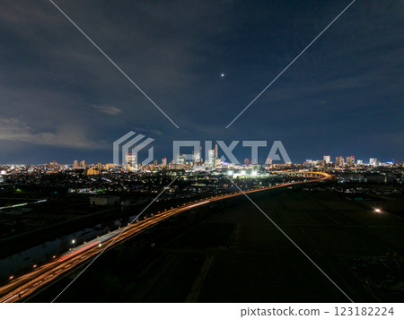 埼玉縣、埼玉新市夜景鳥瞰圖、埼玉市 123182224