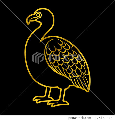 Gold silhouette illustration of an extinct bird, cut out on black background 123182242