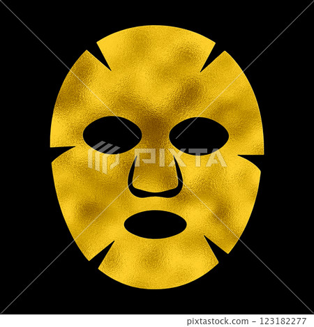 Gold silhouette illustration of cosmetic face sheet pack, cut out on black background 123182277