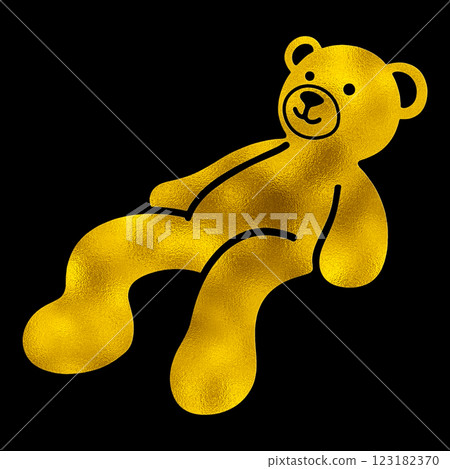 Gold silhouette illustration of a teddy bear in a relaxing pose, cut out on black background Gold silhouette illustration of a teddy bear in a relaxing pose, cut out on black background 123182370