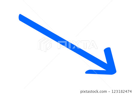 A blue hand-drawn arrow pointing downwards to the right, signifying a decrease 123182474