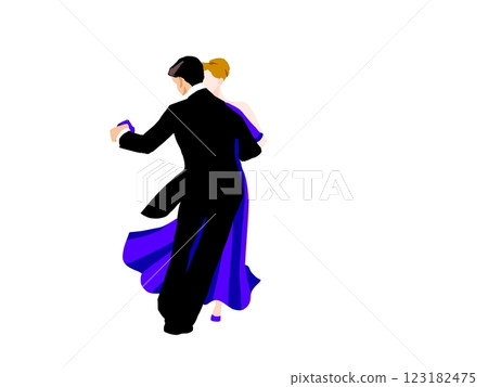 一個穿著燕尾服的男人和一個穿著連衣裙跳舞的女人 123182475