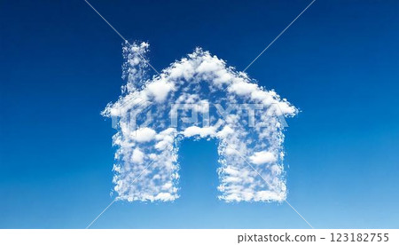 A house-shaped cloud floating in the blue sky 123182755