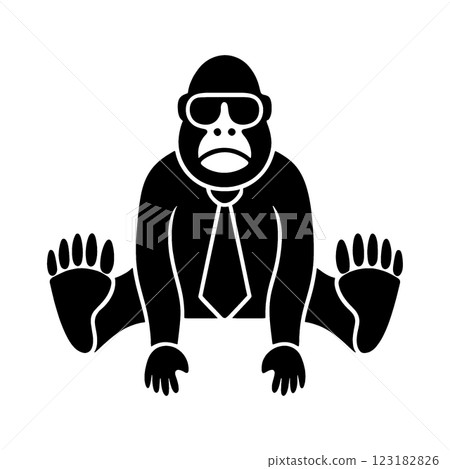 Gold black silhouette illustration of a gorilla wearing a tie and sunglasses, cut out on transparent background Gold black silhouette illustration of a gorilla wearing a tie and sunglasses, cut out on transparent background 123182826