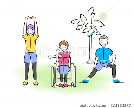 老年男女做體操、伸展運動、運動、運動 | 護理系列 123183277