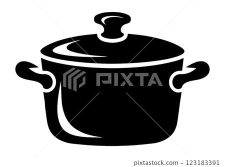 Silhouette illustration of a stylish cast iron cocotte pot, cut out on transparent background 123183391