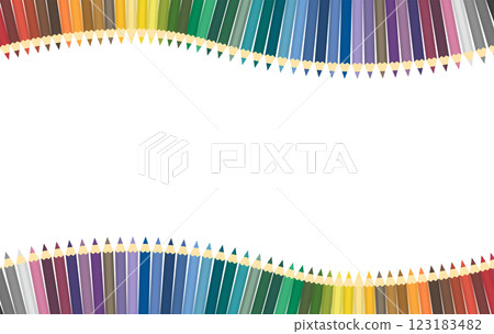 A gently curved frame of colorful hexagonal colored pencils 123183482