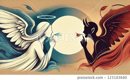 Dialogue between angels and demons 123183680