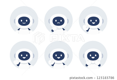 AI robot face icon set with various expressions and poses [Vector illustration material] 123183786