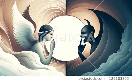 Angels and demons whispering to each other 123183893