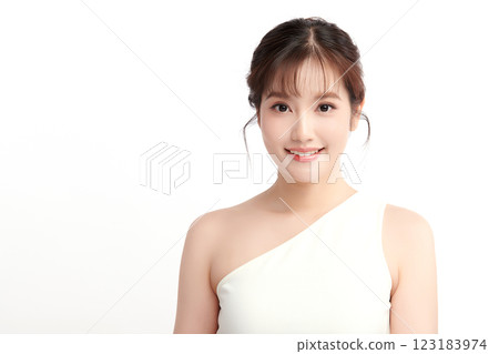 Beautiful young asian woman with clean fresh skin on white background, Face care, Facial treatment, Cosmetology, beauty and spa, Asian women portrait. Beautiful young asian woman with clean fresh skin on white background, Face care, Facial treatment, Cosmetology, beauty and spa, Asian women portrait. 123183974
