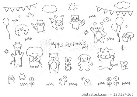 Cute and relaxed line drawing of animals, full body illustration set Cute and relaxed line drawing of animals, full body illustration set 123184165