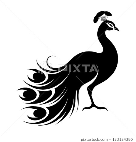 孔雀的黑色剪影插圖,在透明背景上剪下來 孔雀的黑色剪影插圖,在透明背景上剪下來 123184390