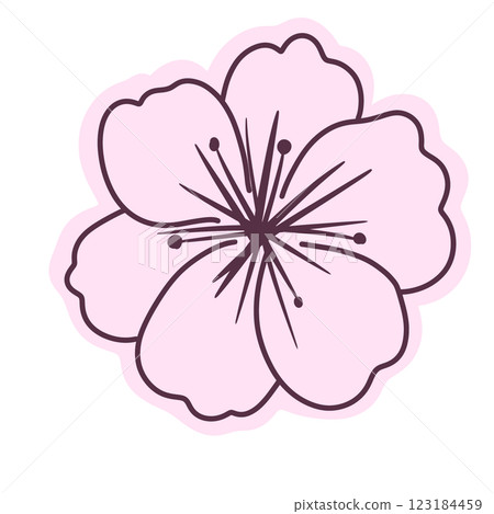 Cherry flower blossom, botanical art. Spring almond, sakura, branch, hand draw doodle line art illustration. colored black ink art, isolated on white background. Realistic floral bloom sketch. Cherry flower blossom, botanical art. Spring almond, sakura, branch, hand draw doodle line art illustration. colored black ink art, isolated on white background. Realistic floral bloom sketch. 123184459