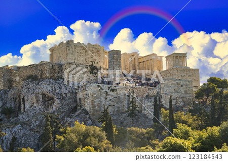 Spectacular view of the Parthenon from the Acropolis 123184543