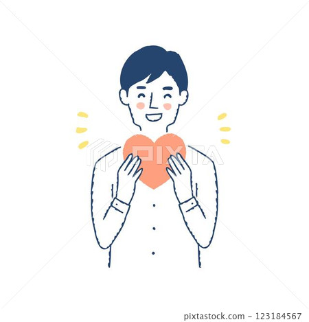 微笑的男人雙手捧著一顆心 123184567