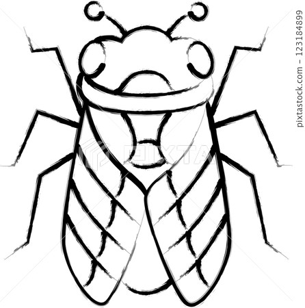 Brush-drawn mini insect illustration icon: Cicada 123184899