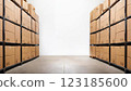 Cardboard boxes piled up in a warehouse 123185600