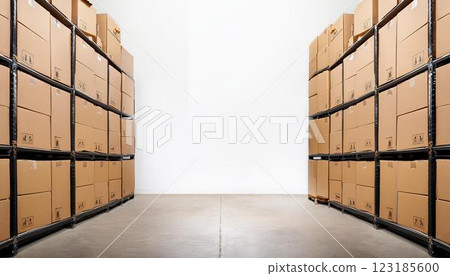 Cardboard boxes piled up in a warehouse Cardboard boxes piled up in a warehouse 123185600
