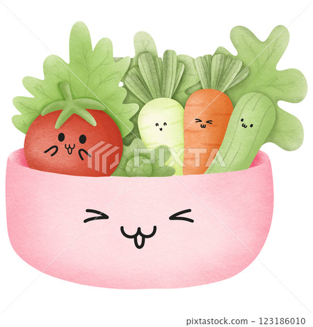 Vegetables in the Pink cup and bowl 123186010