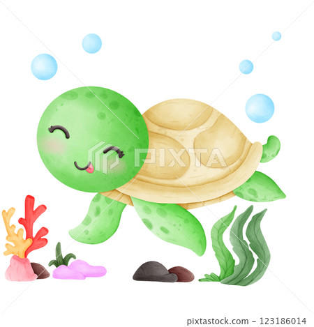 Cute little turtle in the ocean 123186014