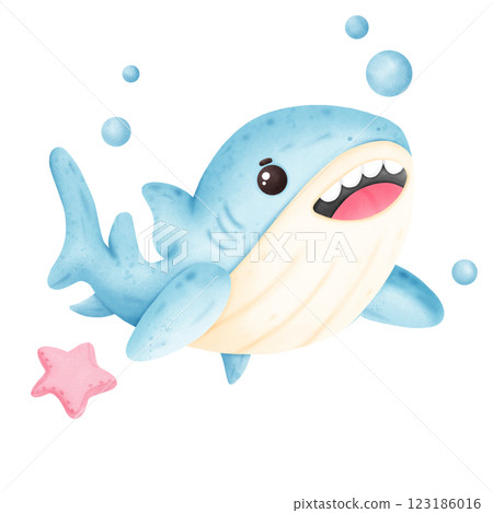 cartoon shark in the ocean  123186016