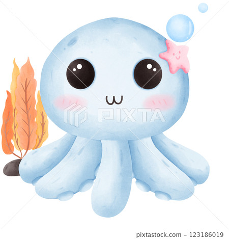 Blue octopus in the ocean 123186019