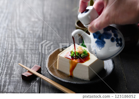 Cold tofu (silk tofu) on a black background 123186052
