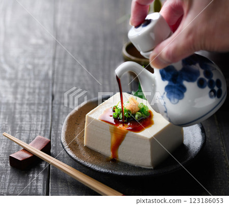 Cold tofu (silk tofu) on a black background 123186053