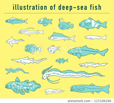 Deep sea fish hand drawn illustration set 123186266