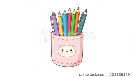 A pen holder for colorful pencils and pens A pen holder for colorful pencils and pens 123186359