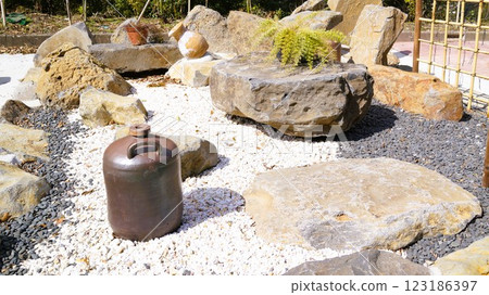 Exterior construction, exterior, gardening, garden stones, materials, background 123186397