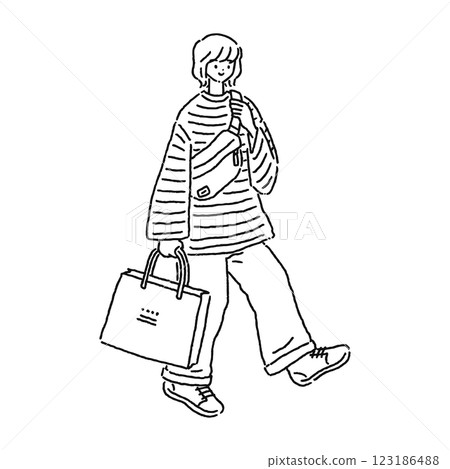 Casual and simple woman line drawing 123186488