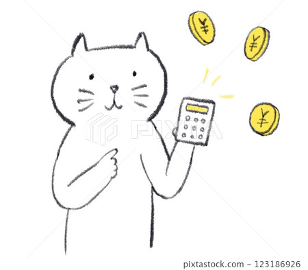 A cat calculating money with a calculator A cat calculating money with a calculator 123186926