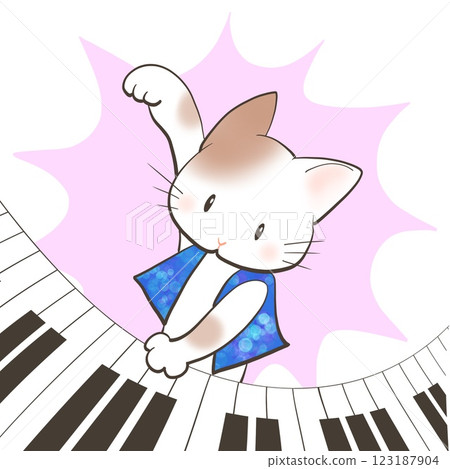 一隻彈鋼琴的貓的可愛插圖 123187904