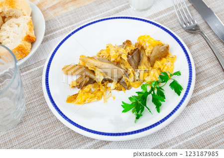 mushroom with eggs mushroom with eggs 123187985