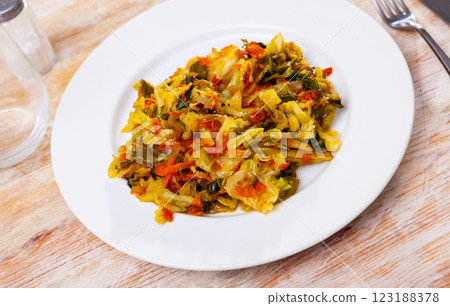 Stewed cabbage served on table Stewed cabbage served on table 123188378